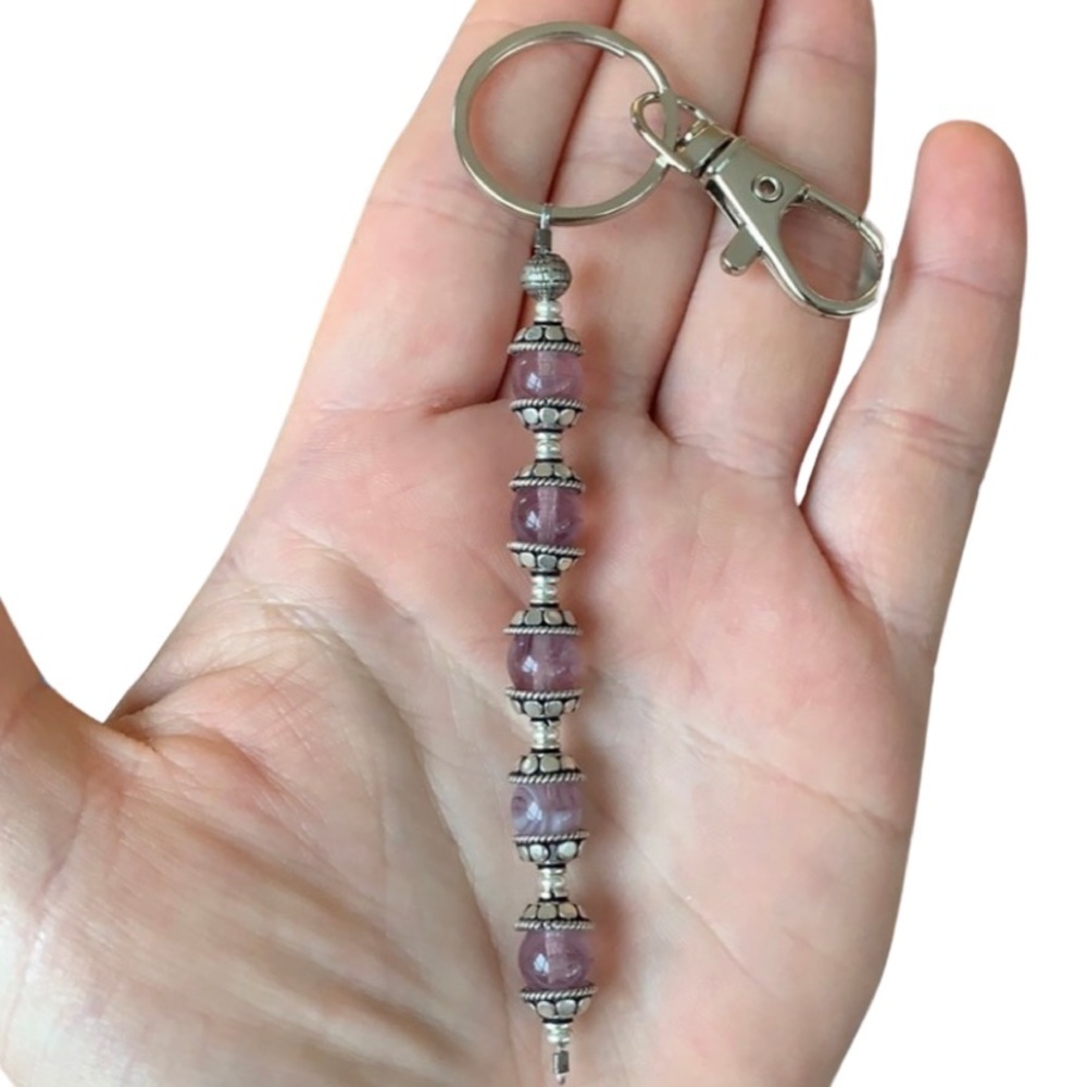 Purple agate beaded handmade keychain